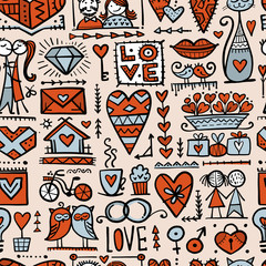 Canvas Print - Valentine's day card design. Love and Wedding seamless pattern