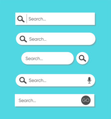 Poster - search bar for ui, design and web site. set of search form templates for websites isolated on blue b