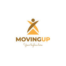 Moving Up Logo With Abstract Human Shapes And Triangles To The Top