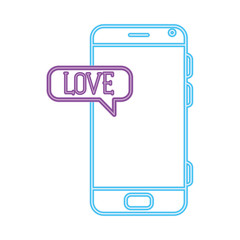 Poster - smartphone with speech bubble in neon light, valentines day