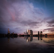 Rotterdam, the Netherlands - January 16th 2020: Skyline of Rotterdam with Erasmus bridge. Tourist attraction in the Netherlands. 