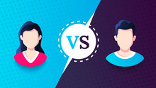 Vs Screen. Blue And Red Abstract Versus Background. Man Vs Woman. Male And Female Avatars. Fight Template. Simple Modern Comic Design. Flat Style Vector Illustration.