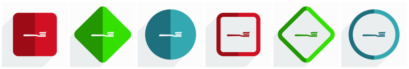 Aufkleber - Toothbrush icon set, flat design vector illustration in 6 options for webdesign and mobile applications in eps 10