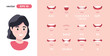 Human mouth set. Woman lip sync collection for animation and sound pronunciation. Character face elements. Emotions: smiling, screaming. Simple cartoon design. Flat style vector illustration.