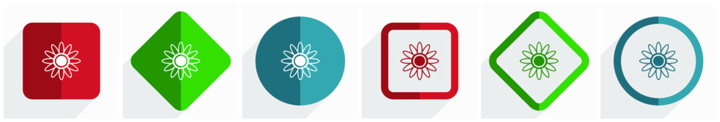 Flower icon set, flat design vector illustration in 6 options for webdesign and mobile applications in eps 10