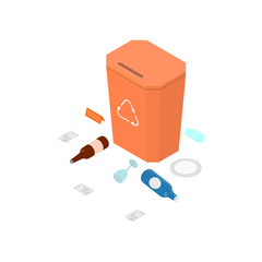 Poster - Garbage Can and Elements 3d Icon Set Isometric View. Vector