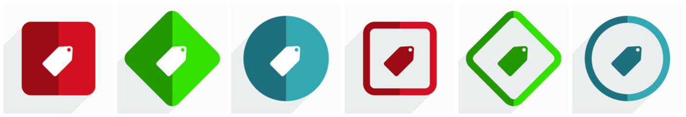 Leinwandbilder - Label ticket icon set, flat design vector illustration in 6 options for webdesign and mobile applications in eps 10