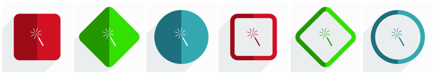 Aufkleber - Magic wand icon set, flat design vector illustration in 6 options for webdesign and mobile applications in eps 10