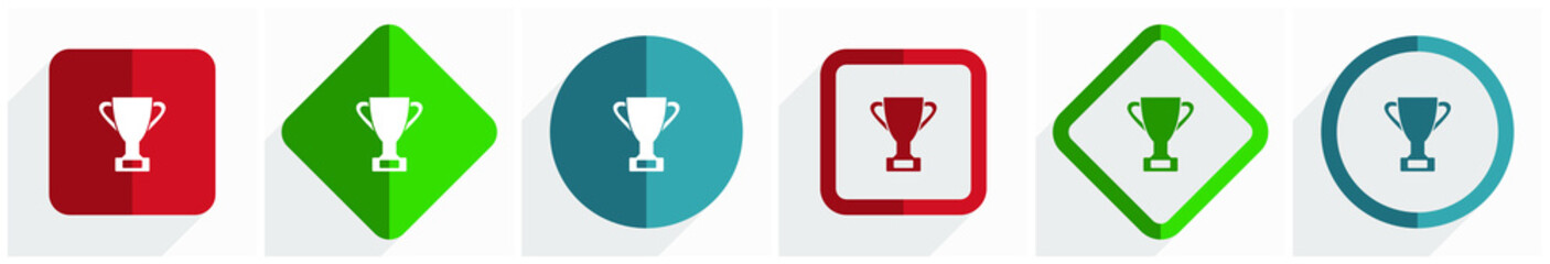 Leinwandbilder - Cup icon set, flat design vector illustration in 6 options for webdesign and mobile applications in eps 10
