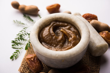 Wall Mural - Dates Tamarind Chutney - Khajoor crushed to paste and mixed with Imli or imalee paste, served as a side dish in India