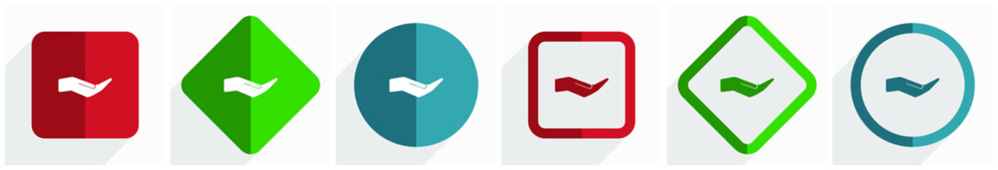 Aufkleber - Human care hand icon set, flat design vector illustration in 6 options for webdesign and mobile applications in eps 10