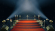Award Stand with red carpet. 3d rendering.