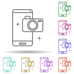 Poster - Camera, smartphone, photograph in multi color style icon. Simple thin line, outline vector of social addict icons for ui and ux, website or mobile application