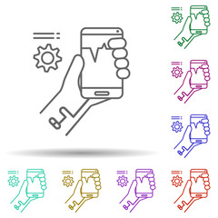 Poster - Smartphone, check, hand in multi color style icon. Simple thin line, outline vector of social addict icons for ui and ux, website or mobile application