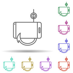 Poster - Smartphone, hook, fraudulent in multi color style icon. Simple thin line, outline vector of social addict icons for ui and ux, website or mobile application