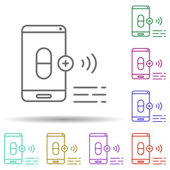Poster - Smartphone, cellphone, overuse in multi color style icon. Simple thin line, outline vector of social addict icons for ui and ux, website or mobile application