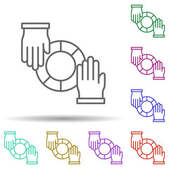 Poster - Hand, help, search in multi color style icon. Simple thin line, outline vector of team work icons for ui and ux, website or mobile application