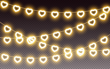 Wall Mural - Heart yellow light garland valentine love vector