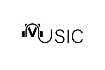 Sticker - Creative music logo, concept of letter M and headphone