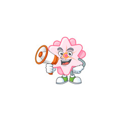 Sticker - Cool cartoon character of chinese pink flower holding a megaphone