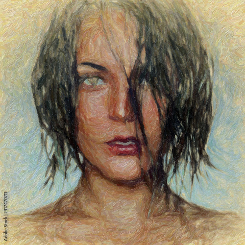 Gros plan impressionniste sur le visage d'une jeune femme Canvas Print