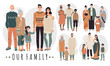 © Seahorsevector - Families from different countries, cartoon characters vector illustration. Happy family together, parents and children. People in traditional clothes of Asian, Arabic, African and Indian culture.