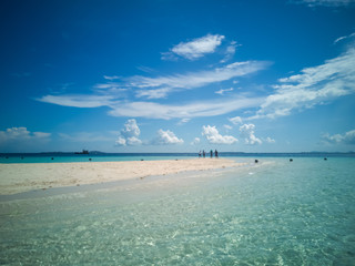 Blue sea under a beutiful sky. Dark blue and turquoise in Semporna Islands, Borneo, Sabah.