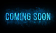Word coming soon is written with blue color on dark background with smoke effect, illustration