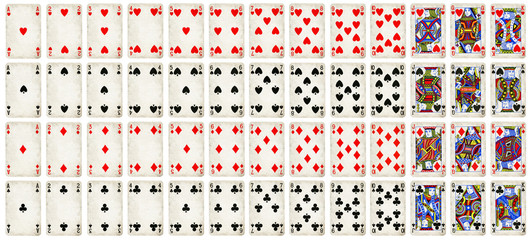 Full set of Vintage playing cards isolated on white background - High quality.