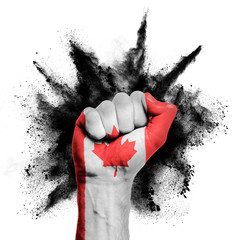 Wall Mural - Canada raised fist with powder explosion, power, protest concept