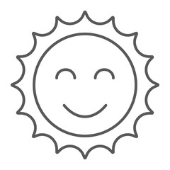 Fototapete - Sun thin line icon, easter and summer, smile sun sign, vector graphics, a linear pattern on a white background, eps 10.