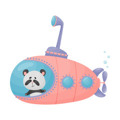 Wall Mural - Cute Panda Looking Out of Submarine Window Vector Illustration