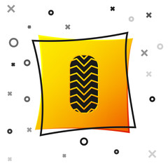 Black Car tire icon isolated on white background. Yellow square button. Vector Illustration