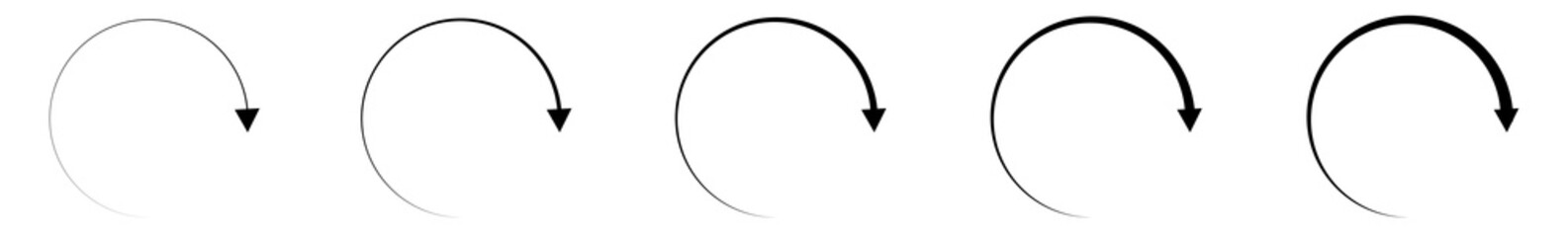 Fototapete - Arrow Icon Black | Circle Arrows | Infographic Illustration | Direction Symbol | Curved Loading Logo | Up Sign | Isolated | Variations
