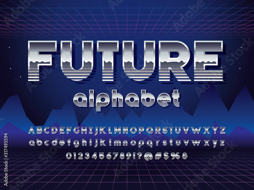 Vector of stylized retro alphabet design with metallic effect