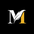 Initial letter M logo with Feather Luxury gold.