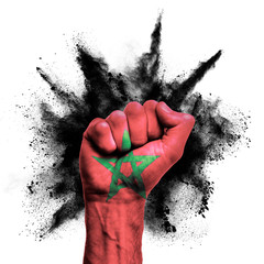 Wall Mural - Morocco raised fist with powder explosion, power, protest concept