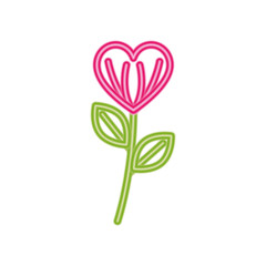 Sticker - flower with leaves in neon light on white background