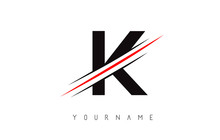 K Letter Logo Design With Creative Red Cut.