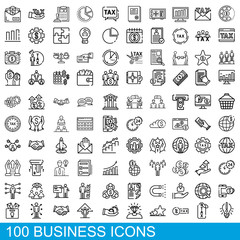 Poster - 100 business icons set. Outline illustration of 100 business icons vector set isolated on white background
