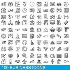 Poster - 100 business icons set. Outline illustration of 100 business icons vector set isolated on white background