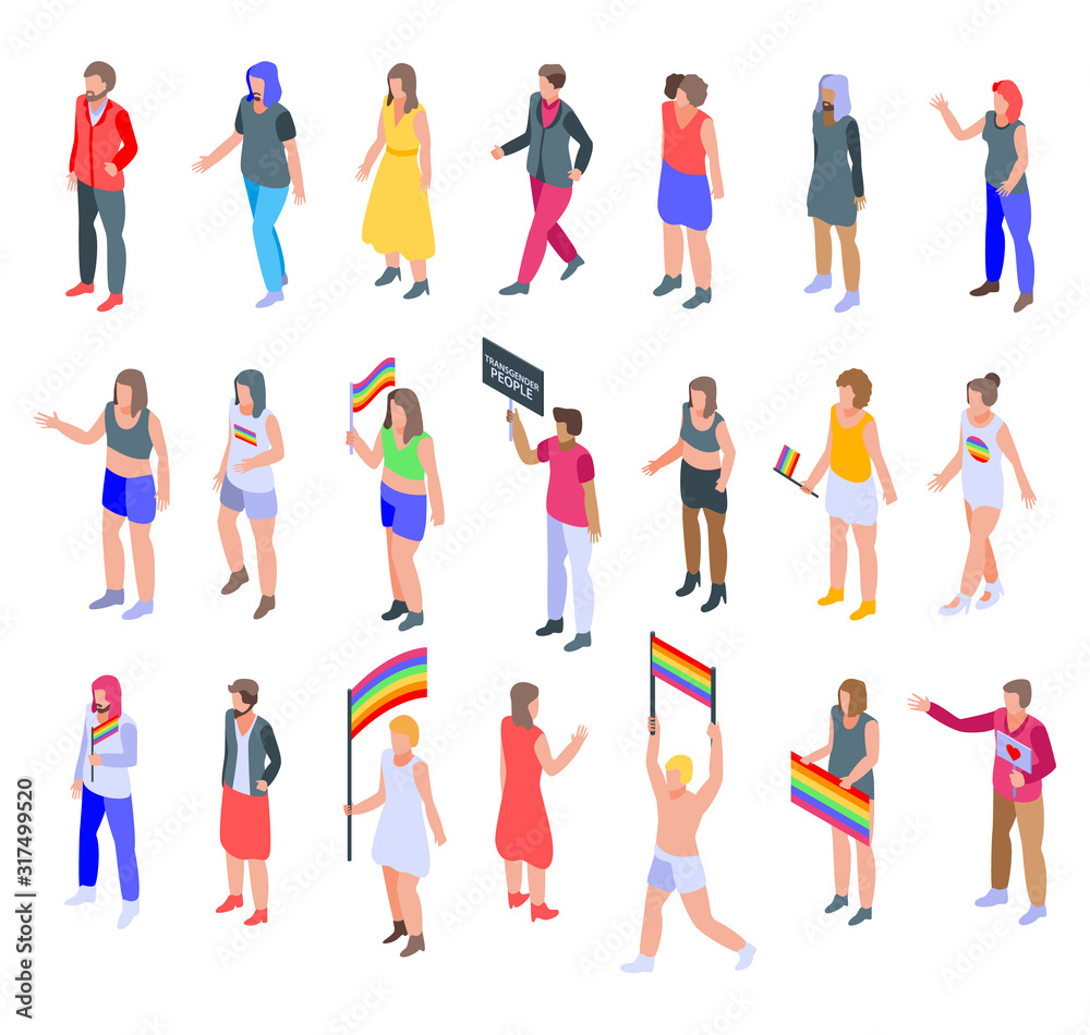 Transvestism Vector Transgender people icons set. Isometric set of transgender people ...