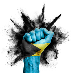 Wall Mural - Bahamas raised fist with powder explosion, power, protest concept