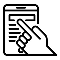 Poster - Finger on smartphone icon. Outline finger on smartphone vector icon for web design isolated on white background