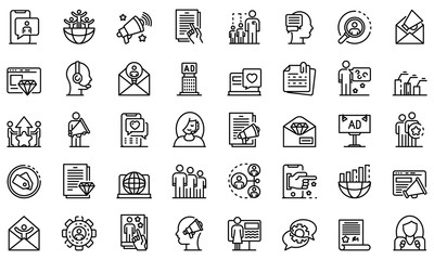 Poster - PR specialist icons set. Outline set of PR specialist vector icons for web design isolated on white background