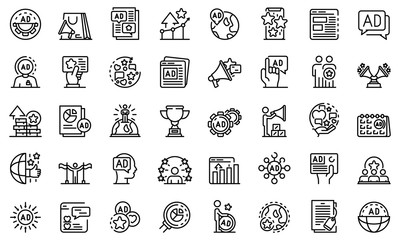 Poster - advertising manager icons set. outline set of advertising manager vector icons for web design isolat