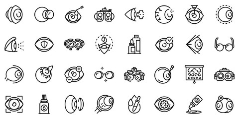 Poster - Optician icons set. Outline set of optician vector icons for web design isolated on white background