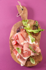 Poster - prosciutto ham on wooden board