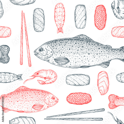 sushi-and-rolls-seamless-pattern-vector-illustration-hand-drawn-sketch-japanese-food-menu-design-vintage-vector-elements-for-japanese-cuisine-menu-retro-style-design-food-and-drink-background