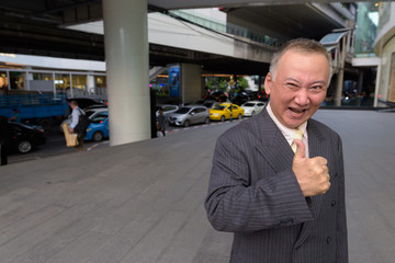 Wall Mural - Portrait of mature Asian businessman exploring the city